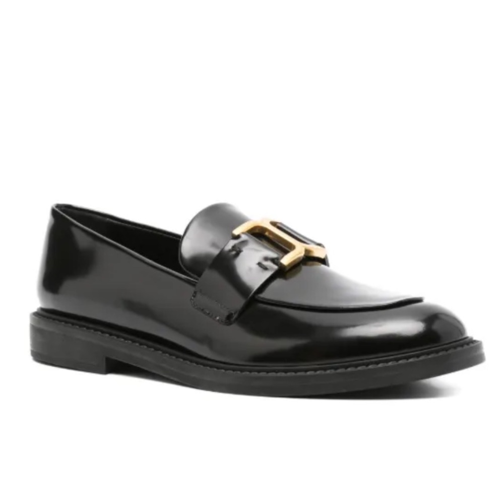 Chloe Marcie Black Loafers w Gold Tone Logo Size 40 New in Box